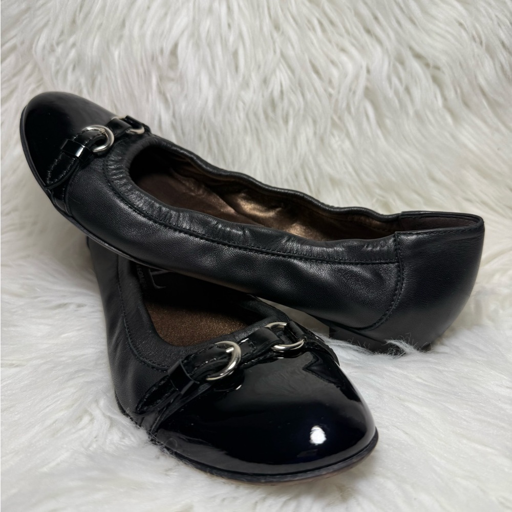 AGL Womens Monika Ballet Flat Size 37 Black Leather Shoe Cap Toe Italy